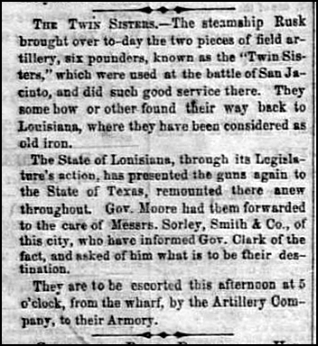 1861 The Twin Sister Arrive in Galveston Back From Louisiana
